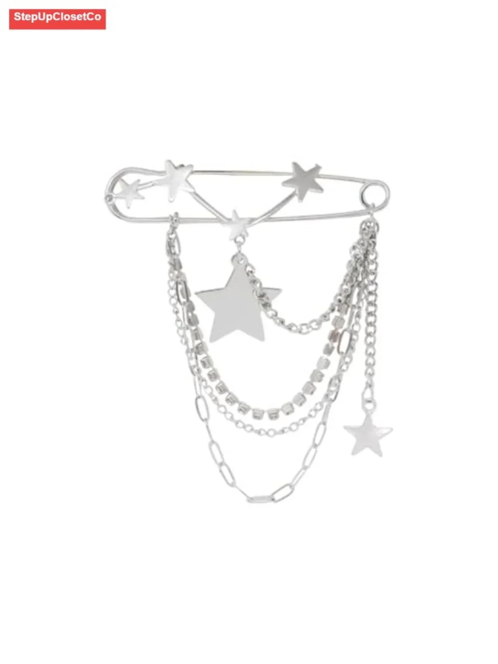 Y2K Star Tassel Rhinestone Brooch Pin for Women, Sweater Shawl Clip, Alloy